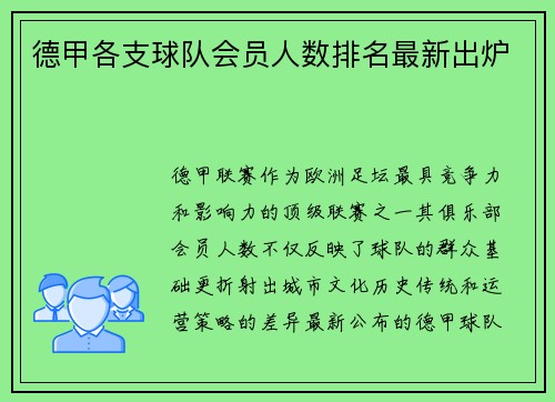 德甲各支球队会员人数排名最新出炉